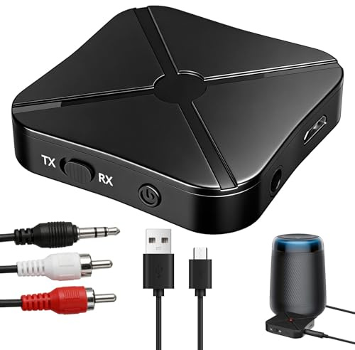 Bluetooth 5.0 Audio Transmitter and Receiver,2 in 1 Wireless Bluetooth Audio Adapter,Aux Blue tooth Adapter Compatible with Car Laptop Speaker PC,TV,Headphones,Soundbar,Car TV,MP3,Headphone