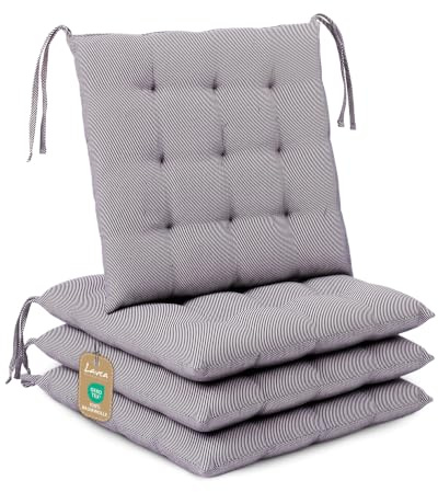 Lavea® 8er Set Sitzkissen & Stuhlkissen 40x40 cm - Anthrazit-Weiß Gestr | Stoffbändern – Outdoor & Indoor – waschbar & wetterfest – für Gartenstuhl, Balkon, Terrasse & Esszimmer