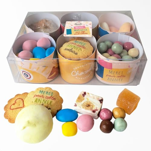 CHOCOLAT MERCI MAITRESSE MAITRE - COFFRET 6 TIMBALES - CHOCOLAT FIN D'ANNEE SCOLAIRE (Version Merci Maitresse)