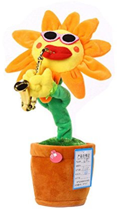 60 chansons - Chant et Danse Fleur Avec Peluche de Saxophone - Jouet électrique drôle Pour Enfant Cadeau (jaune)
