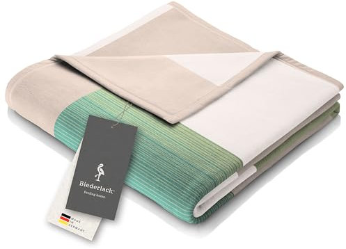 biederlack® flauschig-weiche Kuscheldecke aus Baumwolle und Polyacryl I Made in Germany I Öko-Tex I nachhaltig produziert I Karierte Couch-Decke Squares Green in grün I Sofa-Decke in 150x200cm