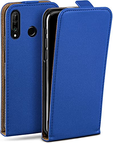 moex Flip Case für Huawei P30 Lite/P30 Lite New Hülle klappbar mit 360 Grad Schutz, Handyhülle mit Displayschutz, PU Leder Handytasche Lederhülle, Flip Case Cover Klapphülle, Dunkelblau