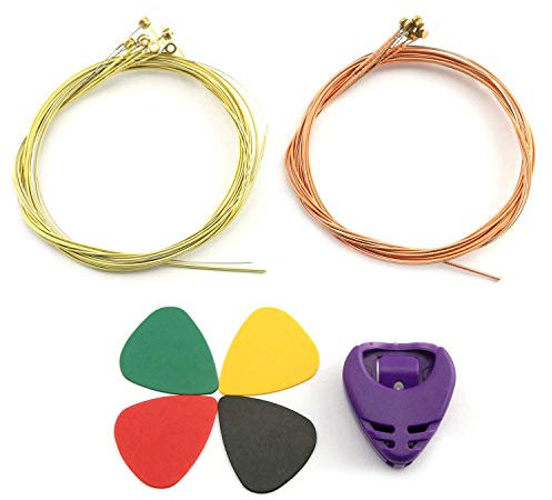 Ersatz für 2 Gitarrensaiten (1 Set Kupfer, 1 Set Kupfer) mit einem Plektrum 4 Stück und einer Stahlseil für Plektrenträger 1 Stück für Akustikgitarre