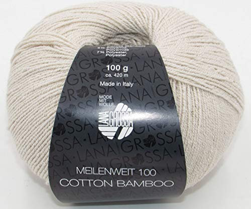 LANA GROSSA Meilenweit Cotton Bamboo | 4-fädiger Bambus Klassiker, waschmaschinenfest | Handstrickgarn aus 40% Baumwolle, 25% Schurwolle, Viskose | 100g Wolle zum Stricken & Häkeln | 420m Garn FB11