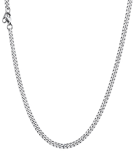U7 Herren Panzer Kette 51cm Edelstahl Panzerkette Halskette Hip Hop Link Necklace - 3mm breit kubanische Gliederkette - Männer Jungen Modeschmuck Accessoire
