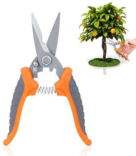 Rosenschere, Ernteschere aus Edelstahl Gartenschere Handschere Gartengeräte, Pflanzenschere für Zweigstiele, Blumen, Hecke, Obst(Orange)