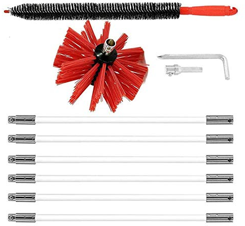 Kaminbürste Enthält Flexible Stangen Und 1 Bürstenkopf Holzofen Kaminbürsten-Kit Kaminreinigungsstab Reinigungsbürste Trockenrohr Reinigungsbürste,6 Rods