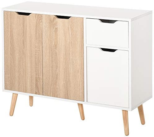 HOMCOM Sideboard Floor Standing Storage Cabinet with Drawer for Bedroom, Living Room, Home Office, Natural