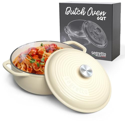 Segretto Cookware Enameled Cast Iron Dutch Oven, 6 Quarts, White