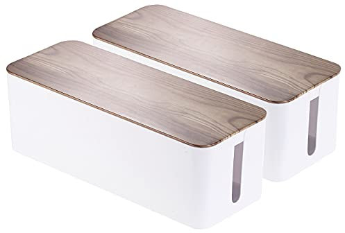 Callstel Steckdosen Box: 2er-Set Kabelboxen groß, 39 x 15,5 x 14 cm, in Nussbaum-Holzoptik (Boxen für Mehrfachsteckdose, Kabel-Aufbewahrungssystem, Verlängerungskabel)