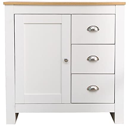 Homemade Design Sideboard Cabinet 79CM Storage Cabinet with Door&Drawer Organizer Unit for Living Room,Hallway,Kitchen (White+Oak)