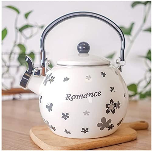ZHANGZONG Bouilloire INOX Théière en Fonte Bouilloire sifflante Bouilloire Vintage Bouilloire à sifflet en émail, Plaque de Cuisson, théière Vintage, Chaleur Rapide et Uniforme, Universelle pour