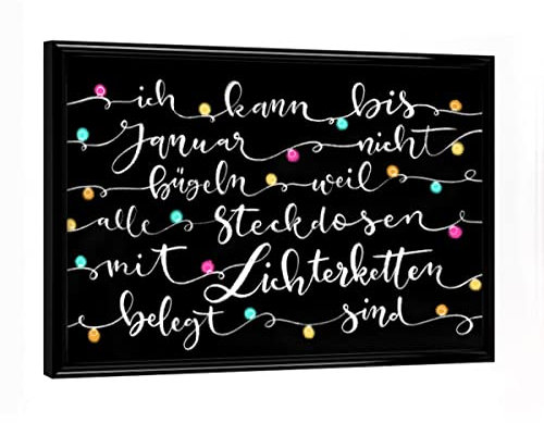 artboxONE Poster mit schwarzem Rahmen 18x13 cm Weihnachten Lichterkette - Bild Weihnachten Lettering Lichterkette
