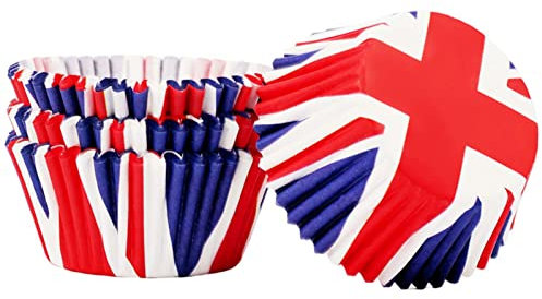 100Pcs Red White Blue Union Jack Cupcake Cases,VJ Day 80th Anniversary Decoration Cup Cake Cases,Great Britain Bun Case,British Flag Paper Mini Baking Case,Small Muffin Cups for Union Jack Royal Party
