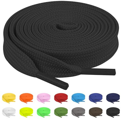 TBOC Lacets Ruban Plats [Noire] Lacet Plat [120 cm] Chaussures Baskets Patin Sport | Compatible avec Chaussure Converse Nike Air Force Adidas Stan Smith Puma Timberland Vans pour Enfant Adulte