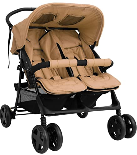 Chenshu Geschwisterwagen, Zwillingskinderwagen, Geschwisterbuggy, Doppelkinderwagen, Double Stroller, Taupe Stahl