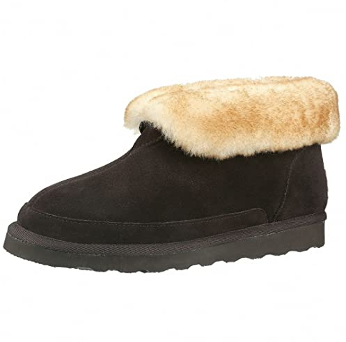 PAMIR Herren Schaffell Stiefel Hausschuhe Indoor Outdoor Stiefeletten mit Memory Foam, dunkelbraun, 44 EU