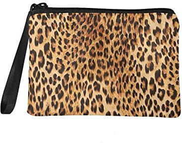 NETILGEN Mini porte-monnaie pour femme et fille, petit sac à main en flanelle pour maquillage, articles de toilette de voyage, cartes de crédit, imprimé léopard, Pochette pour pièces de monnaie