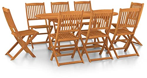 Tidyard 9-TLG. Garten Essgruppe 8 Personen Sitzgruppe Holz Klappbar Gartentisch Stuehlen (Ohne Armlehnen) Gartenmöbel Set Sitzgarnitur Massivholz Akazie