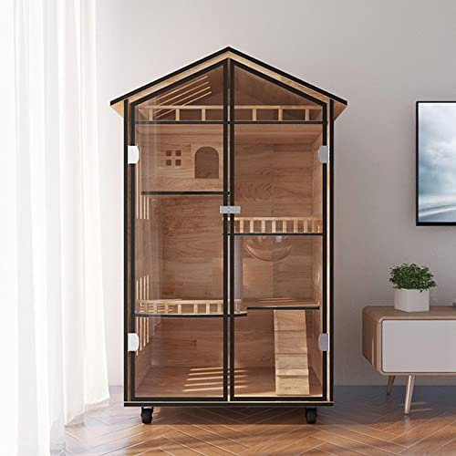 Haus Massivholz Katze Villa, Gehärtete Glastür, Wasserdichter Schutz, Mit Schubladen Und Ohne Schubladen in Zwei Stilen,A