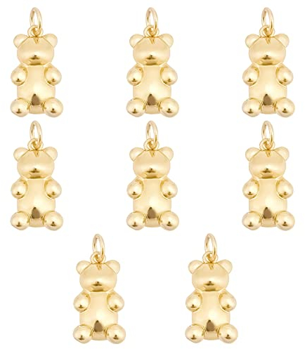 SUNNYCLUE 1boîte 8 pcs Réel 18K Plaqué Or Charms Ours en Peluche Charms 3D Dessin Animé Mignon Animal Ours Dangle pour la Fabrication de Bijoux DIY Bracelet Collier Boucle d'oreille Cadea