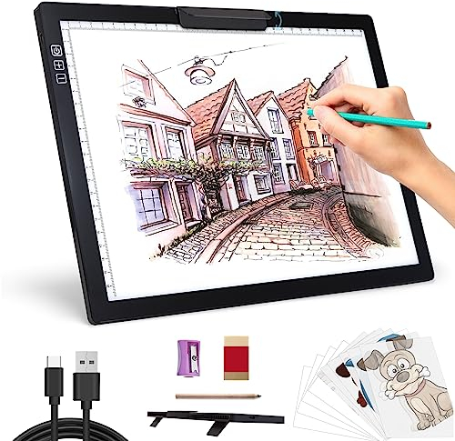 Bloc Lumineux A4 Avec Clip Supérieur - Boîte à Lumière LED à 6 Niveaux de Luminosité Réglable Pour Calquer, Dessiner et Peindre - Panneau Lumineux à Piles