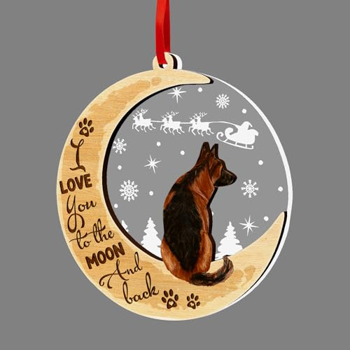 GOSBLUE German Shepherd Dog Ornaments Christmas Tree, GSD 2 Layer Wood & Acrylic Ornament, Christmas Decoration 2024 for GSD Lovers, Dog Mom, Dog Dad, Pet Lovers
