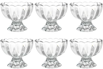 DNIENKGE Iced Cream Dessert Bowl，Set of 6，6oz Vintage Glass ware with Heavy Base, Drinking Cup for Sundae, Fruit, Ice Cream, Snack, Condiment (6)