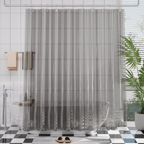 AmazerBath Premium EVA-Duschvorhang, transparent, grau, luxuriöser Duschvorhang und Innenfutter, geleeartig, weich, wasserdicht, Badezimmer-Duschvorhang mit 3 beschwerten Steinen und 12 Ösen,