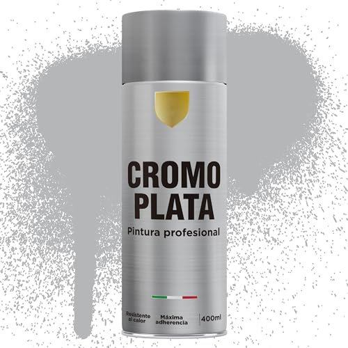 Etrexonline Pintura Spray Multicolor Profesional | 400ml | Adecuado para Metal, Madera & Plástico | Color Cromo Plata | Secado Rápido | Paquete de 1