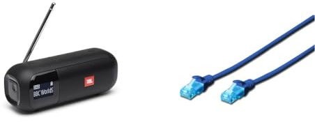 JBL Tuner 2 Radiorekorder in Schwarz – Tragbarer Bluetooth Lautsprecher mit MP3 & DIGITUS LAN Kabel Cat 5e - 1m - CCA Netzwerkkabel Mit RJ45 - U/UTP Ungeschirmt - Kompatibel zu Cat-6 & Cat-5 - Blau