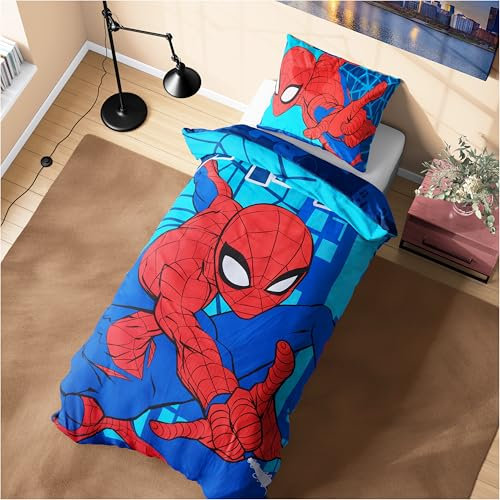 Marvel Spiderman Juegos de Fundas Nórdicas, Pack con Funda Edredón Niño y Almohadas - Talla Única (Azul Spiderman)