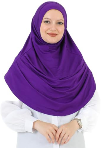 Prien Kopftuch für Damen, Lang Muslim Hijab Frauen, Türkisch Khimar Schal Islamische Kleidung, Konfektionshijab Kopftücher Kleider, Muslimische Sport Head Scarf Set (Lila)