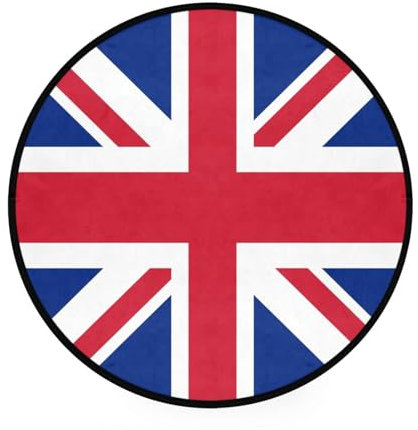 Ksajwzf Tappeto rotondo da 90 cm con bandiera inglese e bandiera britannica, tappeto moderno con retro antiscivolo, tappeto morbido per bambini, tappetino da gioco con bandiera del Regno Unito, per