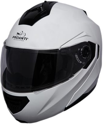 PROANTI Motorradhelm Klapphelm modularer Motorrad Helm mit Visier- und integriertem Sonnenschutz - Weiß, S