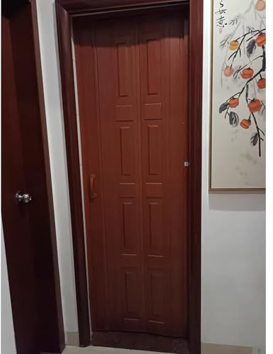 Puerta Plegable Acordeon Puertas Plegables Plisadas con Textura de Madera, Cortina de Pvc, Puerta Corrediza Tipo Acordeón, Separación Opaca Interior y Exterior, Cierre Magnético(Red,38x96in(96.5x243.8