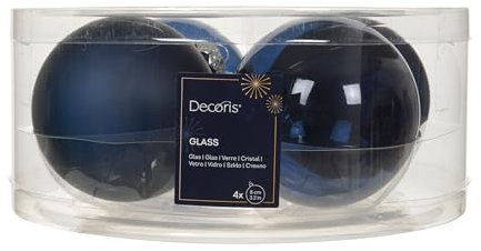 Kaemingk Weihnachtskugeln Glas 8cm 4 Stück - matt & glänzend transparent - Große Christbaumkugeln Weihnachtsbaumkugeln für Weihnachten - Christbaumschmuck & Weihnachtsbaumschmuck - Nachtblau