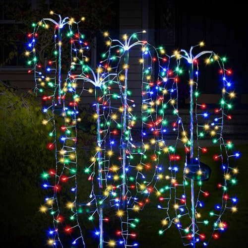 Solar Lights for Garden Decoration,Christmas Multicolor 480 LED Fairy Lights Solar Powered Starburst Lights Outdoor Firework Decorative Lamp Pathway Lighting for Lard,Patio,Festivals Gifts 4 Pack