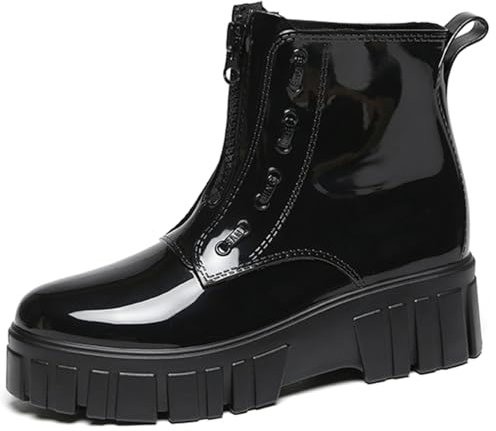 AONEGOLD Stivali Pioggia Donna Ankle Impermeabili Antiscivolo Boot Leggere Comode Plateau Giardinaggio Scarpe Outdoor Stivaletti(Nero,37 EU)