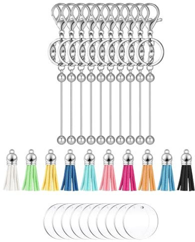 MZRAN Porte-clés pour femmes et filles, perles en acrylique à faire soi-même, porte-clés vierges en perles acryliques personnalisées pour les amateurs de bricolage et les amateurs d'artisanat, C2012,