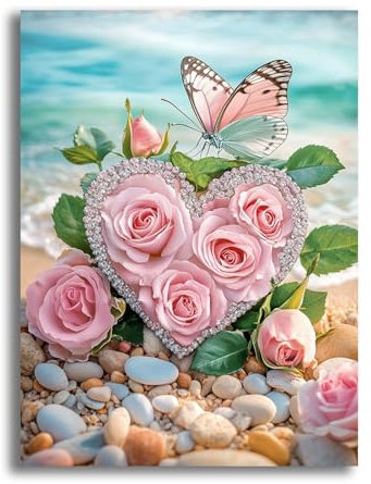 VAIIEYO 5D Diamond Painting Adulte Rose, Peinture Diamant Papillon, Canevas Broderie Diamant Kit Complet Point De Croix Broderie Salon Chambre Autocollant Mural Décoration 30x40cm-4