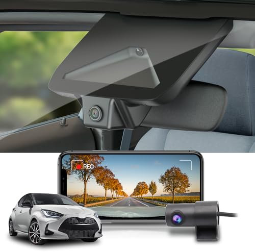 Fitcamx Dashcam Auto Vorne und Hinten 2160P+1080P Kompatibel mit Toyota Yaris and Yaris Cross 2024 2025, OEM Dashcam 4K UHD Video, WiFi & APP, G-Sensor, Loop-Aufnahm, WDR Dasch-cam Auto, 128GB Karte