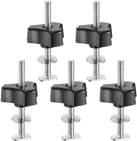 sourcing map 5Set T Track Bolts Knob Kit M8 x 100mm Threaded Bolts M8 x 50mm Triangle Hand Nut Clamping Knob with Washer for Woodworking Jigs and Fixtures, Black Silver
