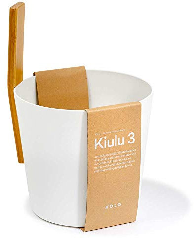 KOLO Kiulu 3 Sauna Kübel 5 l - Weißes Aluminium - Bambusgriff - Langlebiges zweiteiliges Sauna-Set für Aufgüsse und authentische finnische Saunakultur - Made in Finland