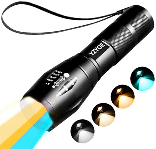 YZYOE LED Rechargeable White, Yellow, Orange, Lake Blue Four Light Source Photography Fill Light Flashlight, 1800K Amber Eye Protection Lamp, Lake Blue, 3000K Yellow Cold Warm Lamp Flashlight.