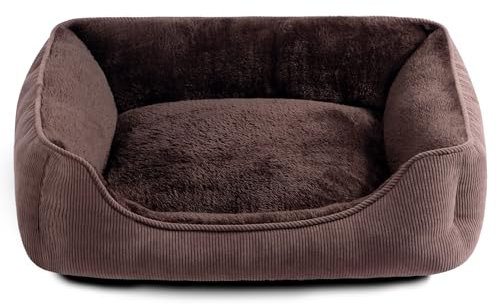Hollypet Katzenbett Kleines Hundebett Haustierbett für Katzen und Welpen, Weiches Haustierschlafbett Atmungsaktives Haustierkissen, Kaffee (55 * 45 * 15cm)
