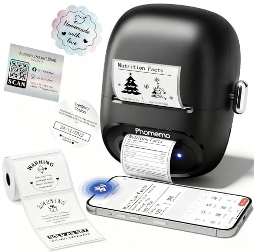 Phomemo M160 Etikettendrucker Bluetooth Etikettendrucker Selbstklebend Thermo Beschriftungsgerät,Tragbarer Label Printer für Barcode,Einzelhandel,Büro,Kompatibel mit Telefonen und PC-System - Schwarz