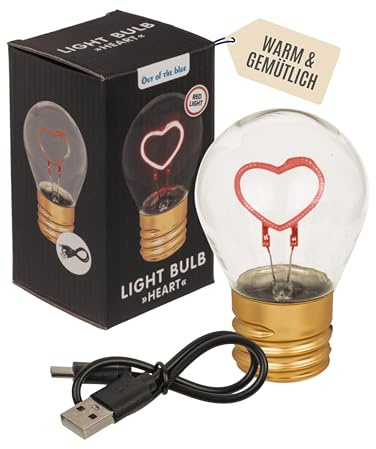 Out of the blue LED-Glühleuchte Herz - Leuchtendes rotes Herz-Symbol - Bis zu 5h Akkulaufzeit - USB-aufladbar & kabellos nutzbar - Kompakte Maße 12×7 cm - inkl. Geschenkverpackung