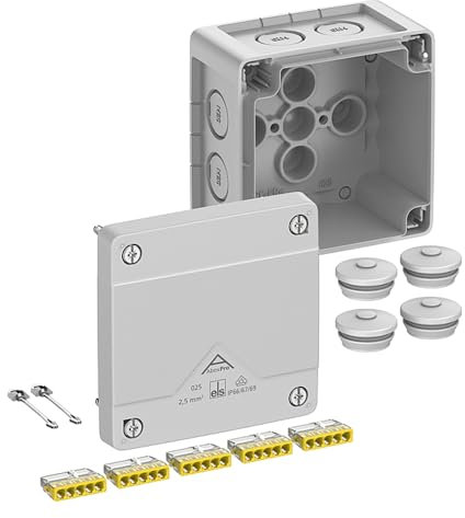 Spelsberg Abox Pro 025-2,5² – Professionelle IP66-Abzweigdose mit 5 erhöhten, schraubenlosen Klemmleisten, VDE-zertifiziert, interne Befestigungspunkte für Industrie & Außenbereich (Grau)