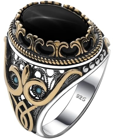 Alpha Rock Echtes massives 925er Sterlingsilber, akzentuiert mit Bronze und Stein, authentischer Vintage-Ring im türkischen Ottoman-Stil für Herren